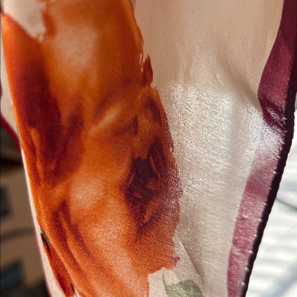 Anne Klein pink & red rose floral silk square scarf - Picture 5 of 6